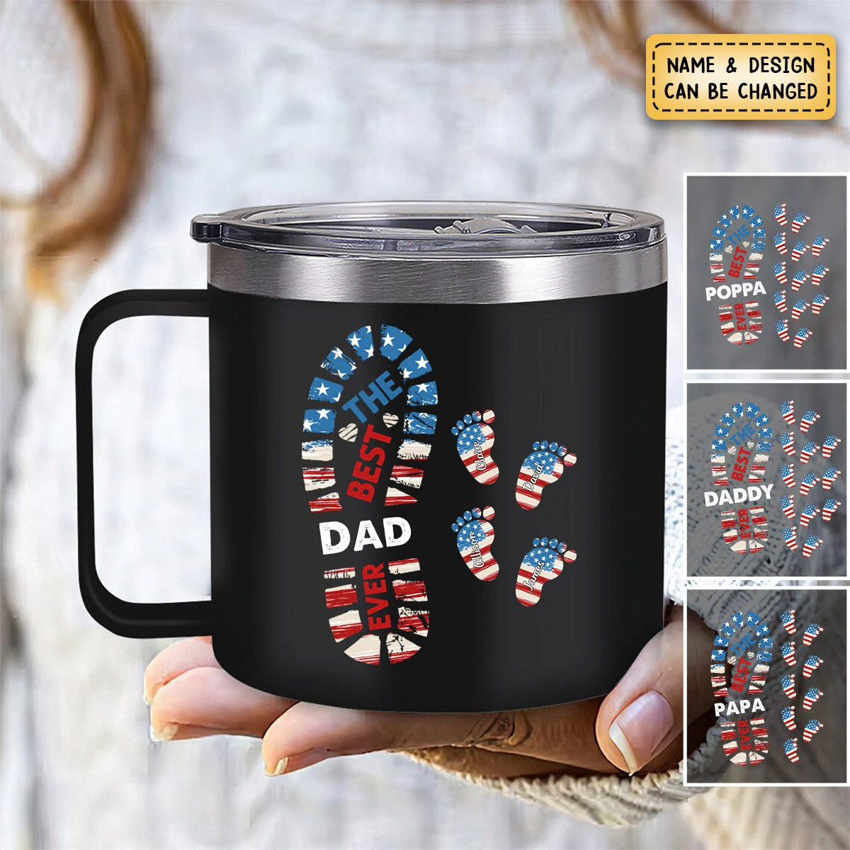Personalized Gift  For Dad Foot Print 14oz Stainless Steel Tumbler With Handle - Image 3