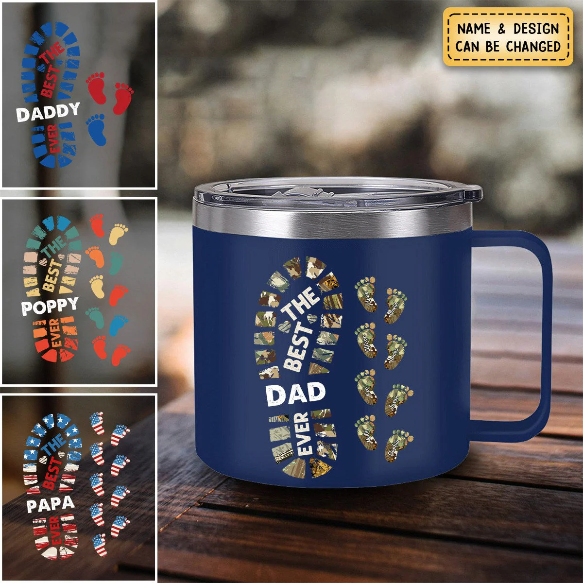 Personalized Gift  For Dad Foot Print 14oz Stainless Steel Tumbler With Handle - Image 4