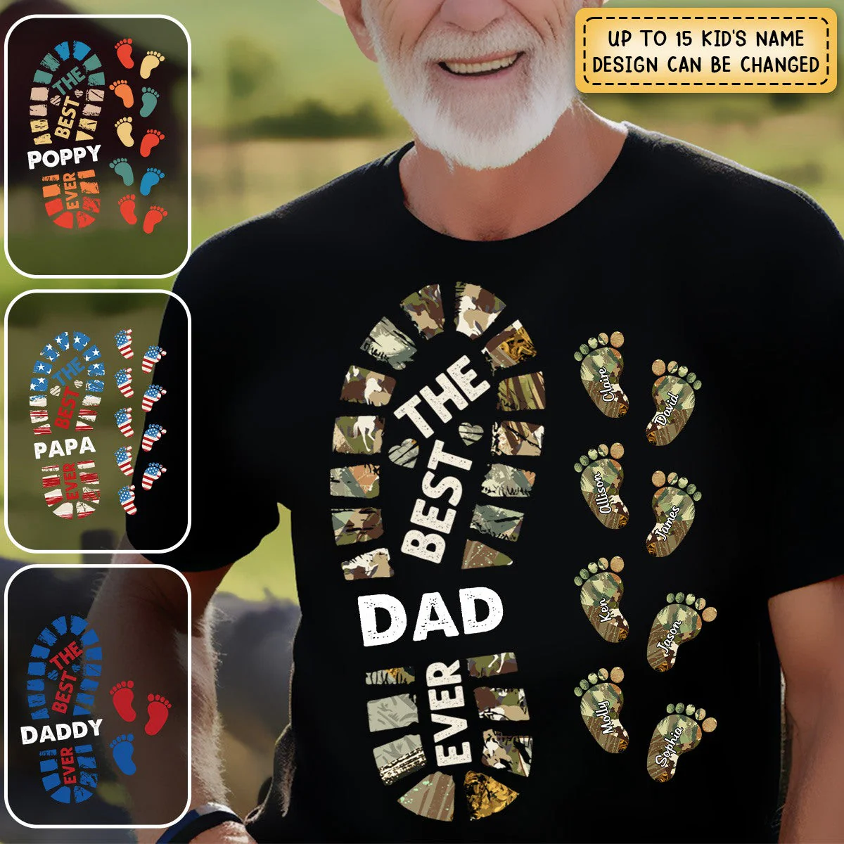 Personalized Gift For Father For Dad Foot Print Pure Cotton T-Shirt - Image 2