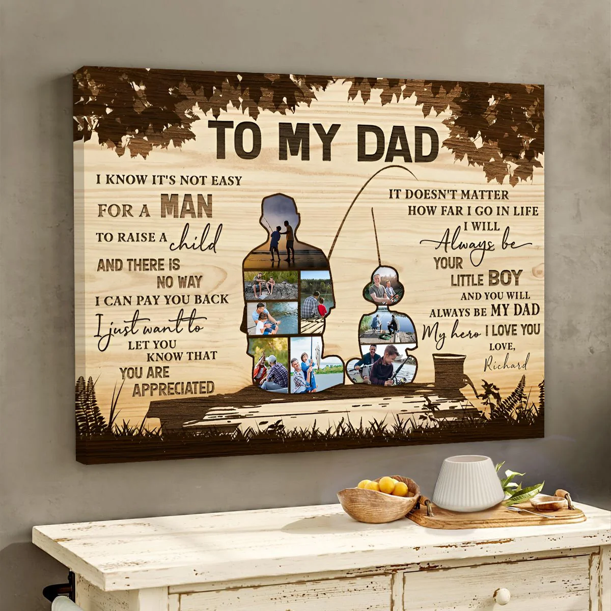 Personalized Gift For Fisherman Dad - Custom Photo Collage Canvas Poster - Image 4