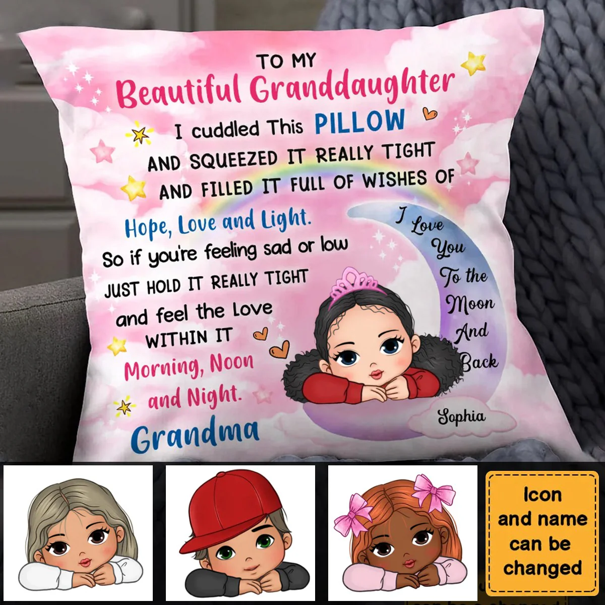 Personalized Gift For Grandkid To My Granddaughter/Grandson Moon Pillow - Image 3