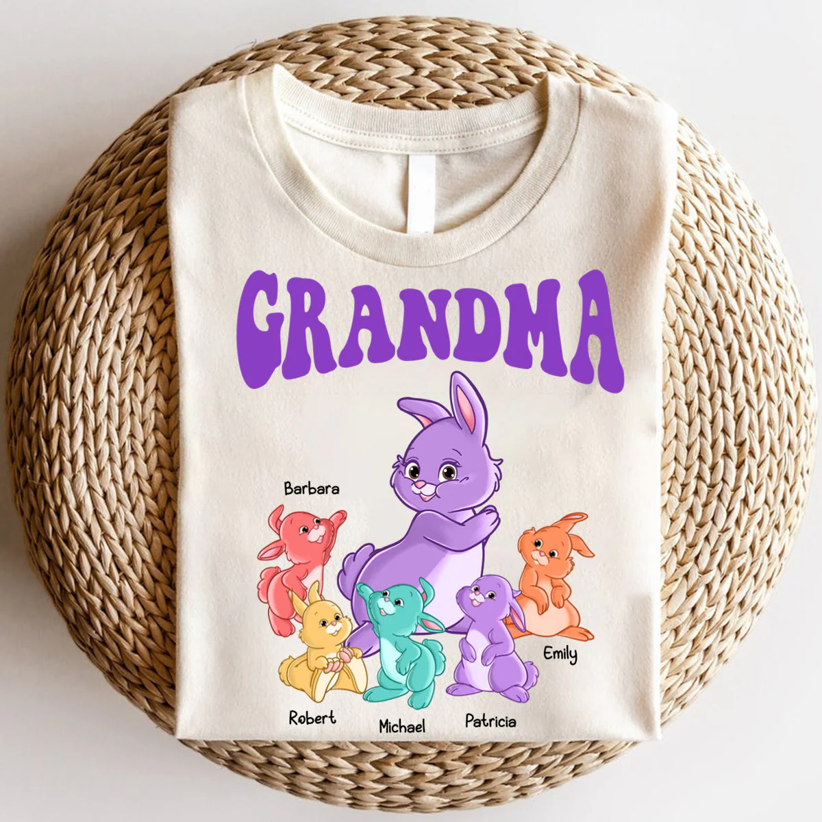 Personalized Gift For Grandma Colorful Bunny Pure Cotton T-Shirt - Image 2