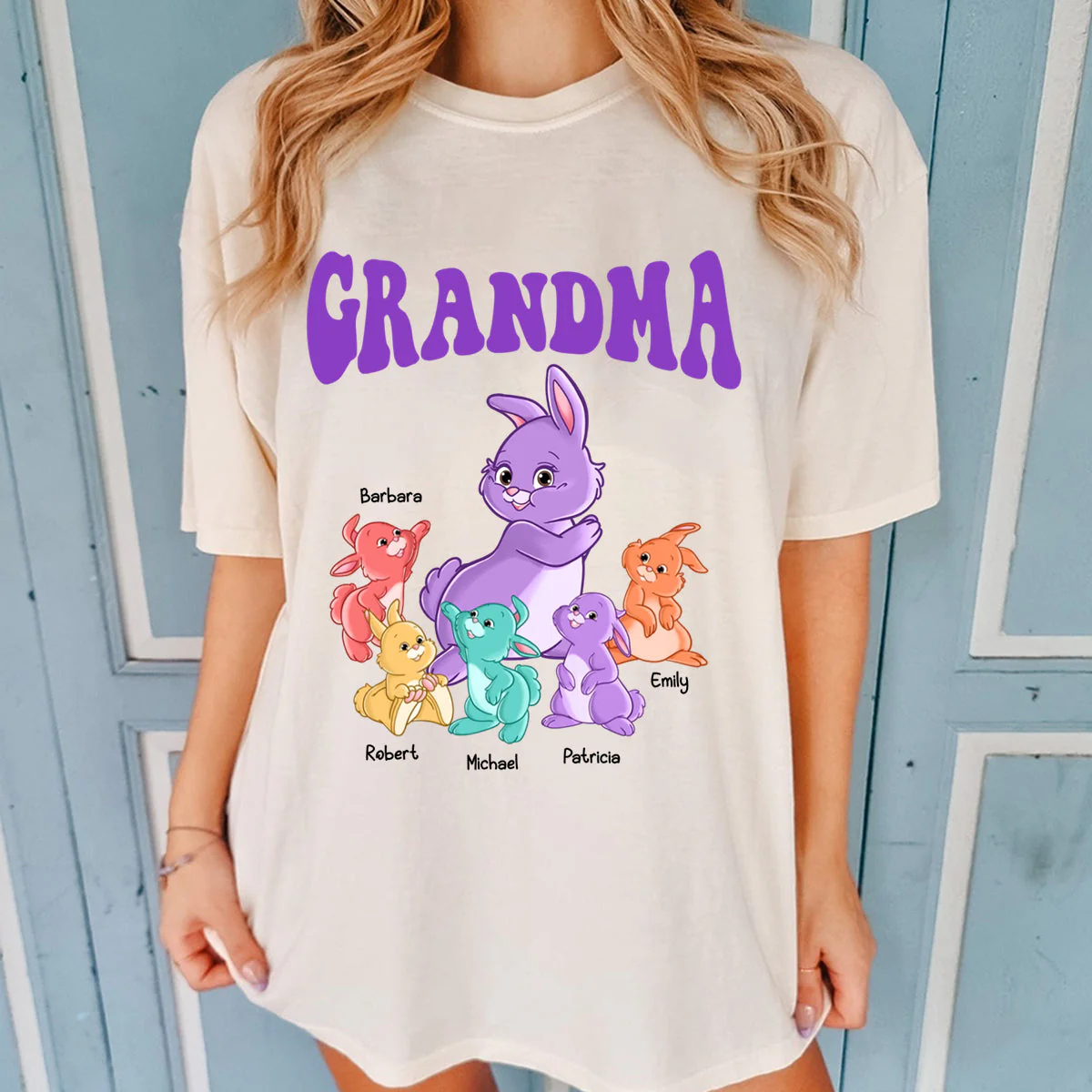 Personalized Gift For Grandma Colorful Bunny Pure Cotton T-Shirt - Image 5