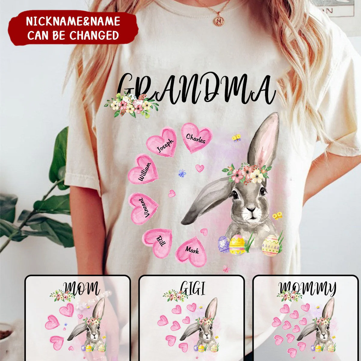 Personalized Gift For Grandma Easter Rabbit Pure cotton T-shirt - Image 2