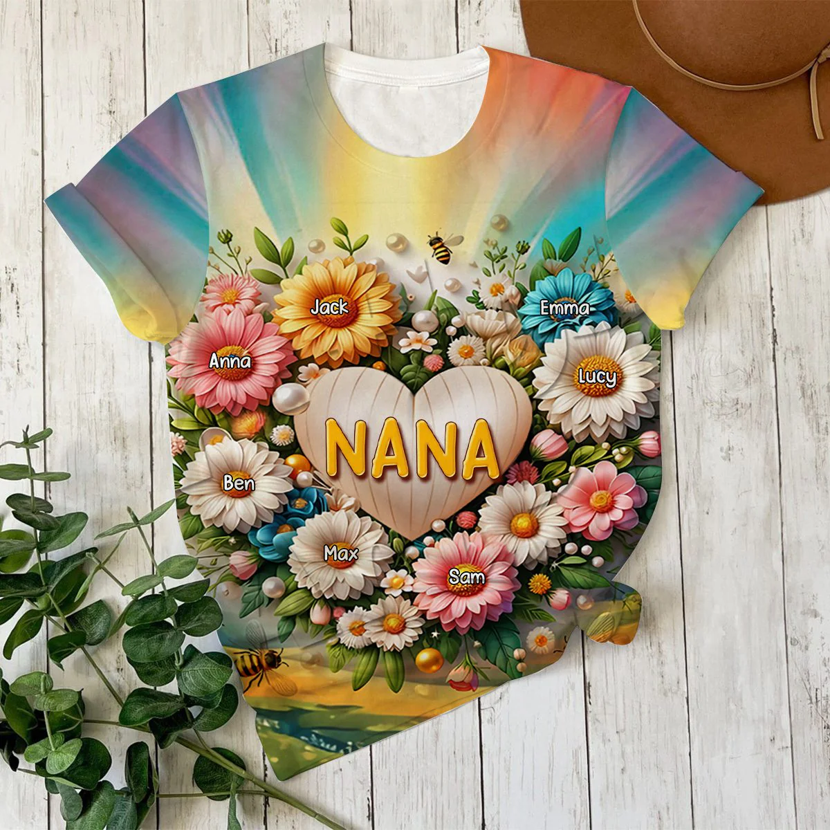 Personalized Gift For Grandma Floral Heart 3D T-Shirt - Image 3