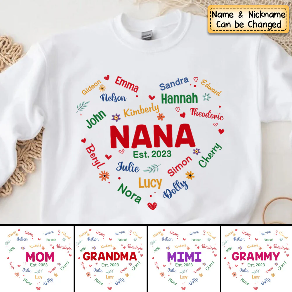 Personalized Gift For Grandma Glitter Custom Name Heart Sweatshirt - Image 3