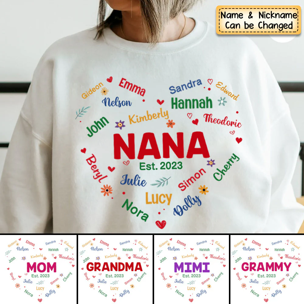 Personalized Gift For Grandma Glitter Custom Name Heart Sweatshirt - Image 4