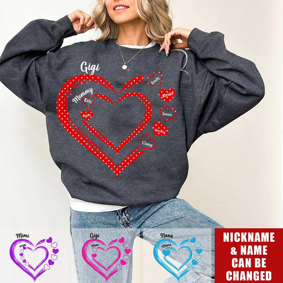 Personalized Gift For Grandma Heart Polka Dot Sweatshirt - Image 6