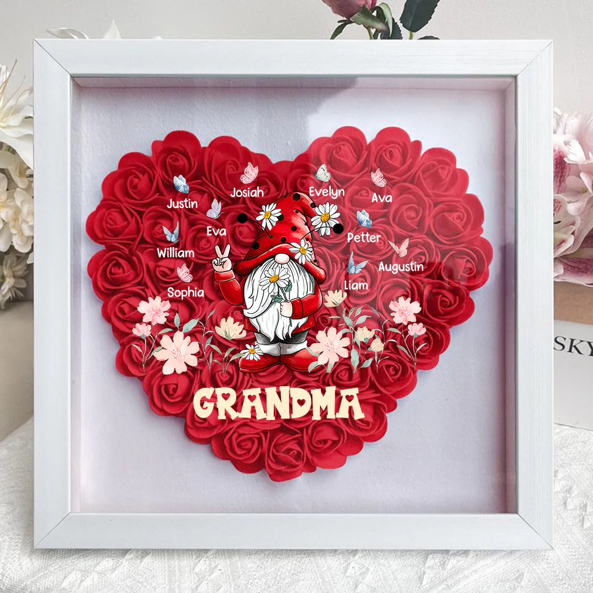 Personalized Gift For Grandma/Mom Butterfly Flower Shadow Box - Image 2