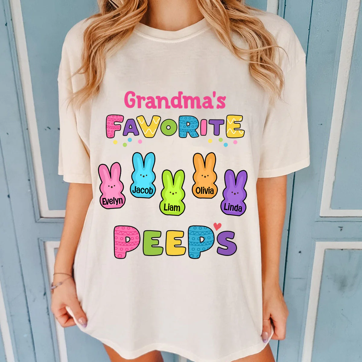 Personalized Gift For Grandma Mom Kids Easter Bunny Pure Cotton T-shirt - Image 2