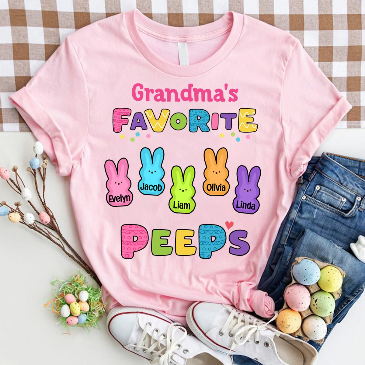 Personalized Gift For Grandma Mom Kids Easter Bunny Pure Cotton T-shirt - Image 4
