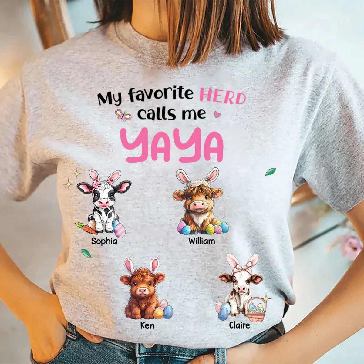 Personalized Gift For Grandma Nana's Cute Cow Easter Day Highland Cow T shirt - Image 3