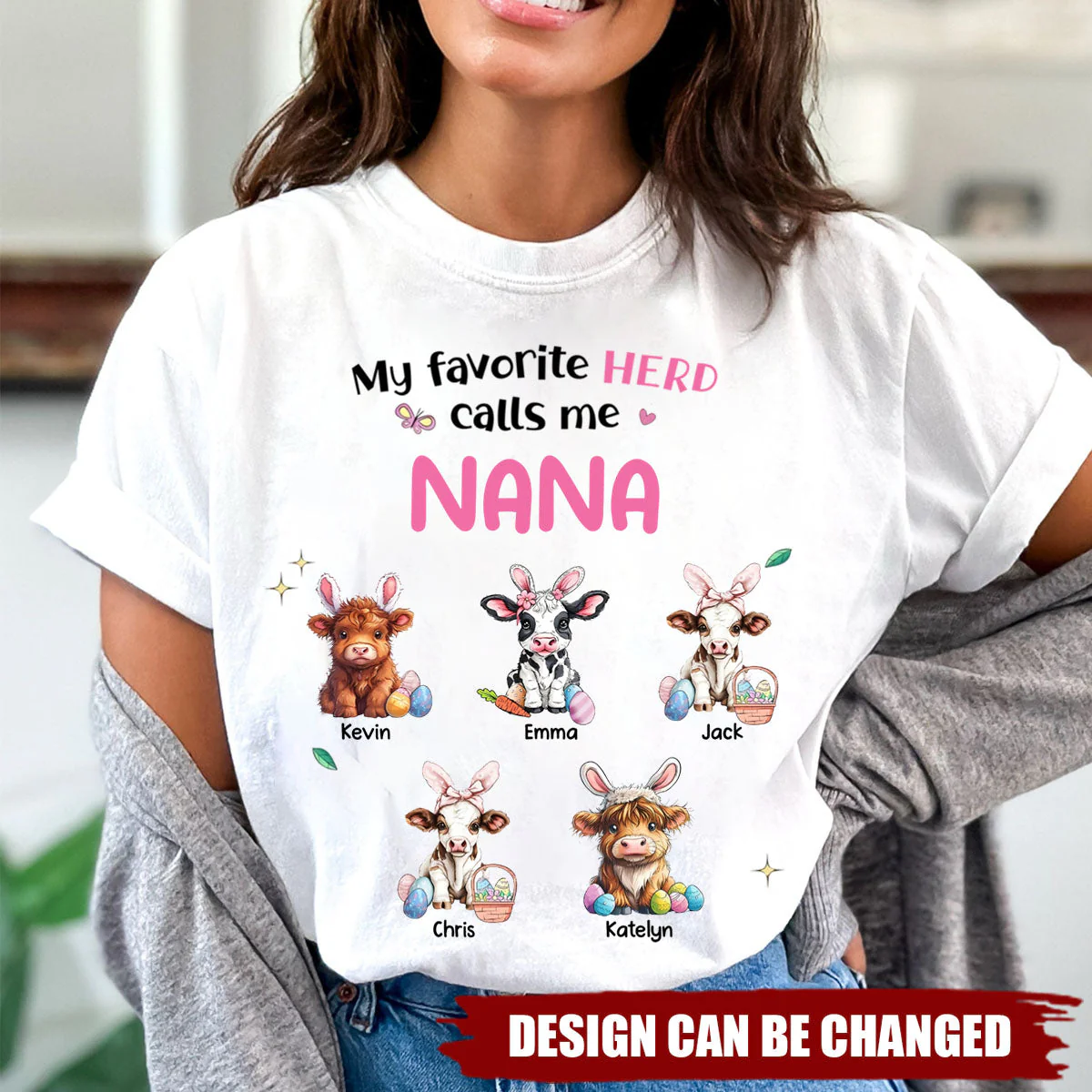 Personalized Gift For Grandma Nana's Cute Cow Easter Day Highland Cow T shirt - Image 4
