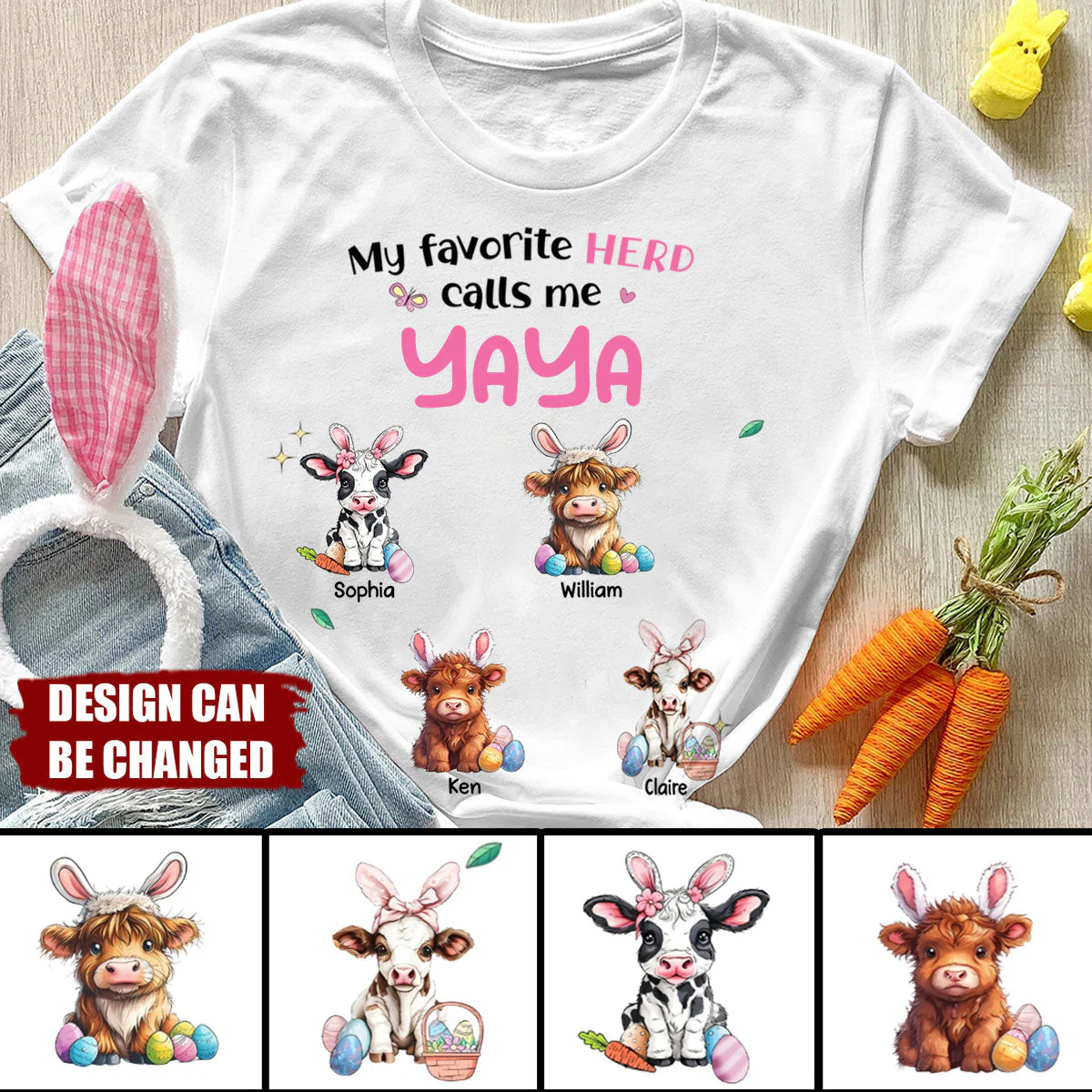 Personalized Gift For Grandma Nana's Cute Cow Easter Day Highland Cow T shirt - Image 5