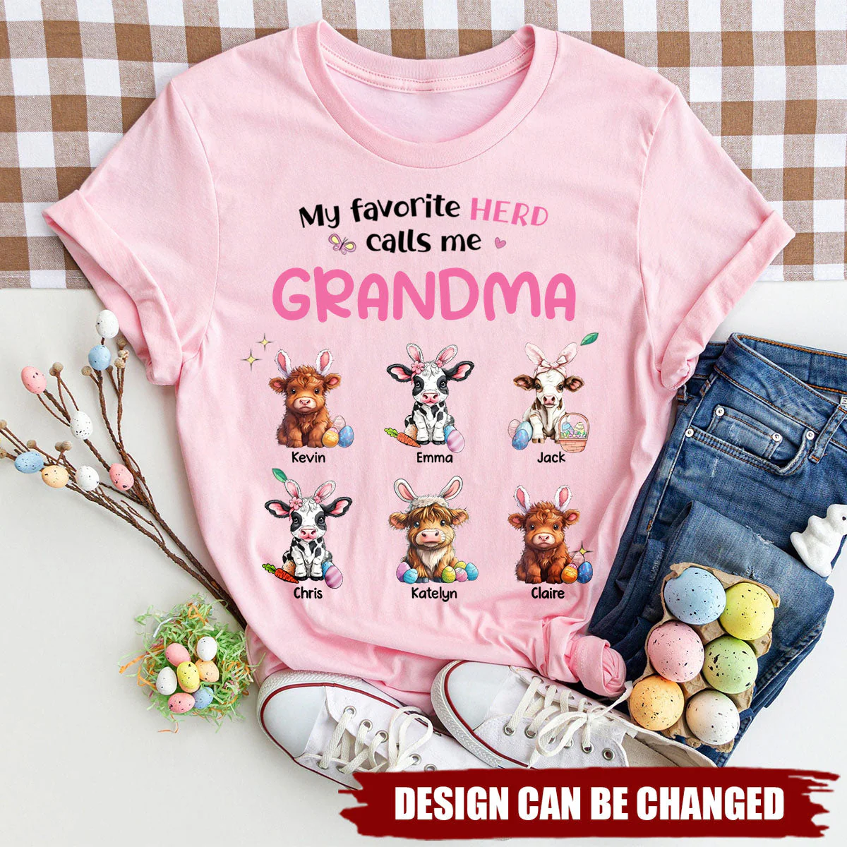 Personalized Gift For Grandma Nana's Cute Cow Easter Day Highland Cow T shirt - Image 6