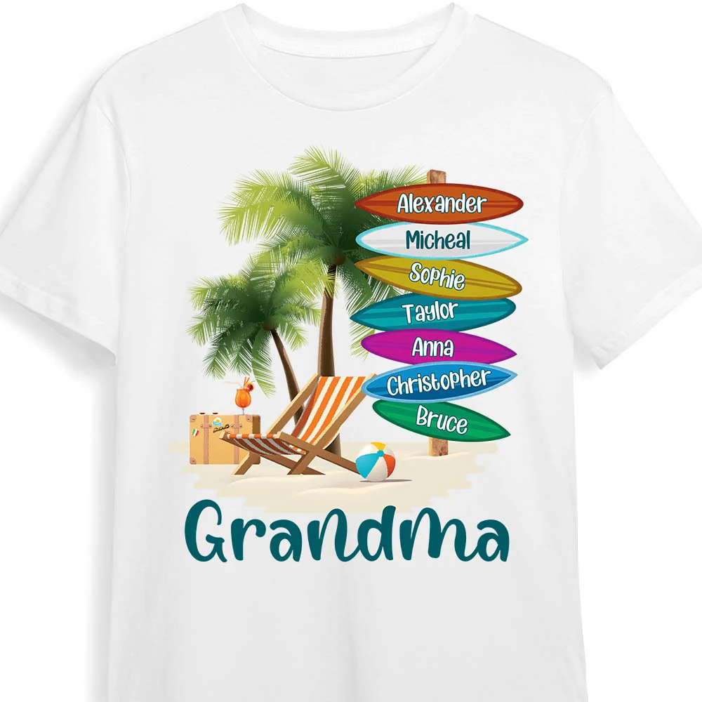 Personalized Gift For Grandma Surfboard Summer Beach T-Shirt - Image 2