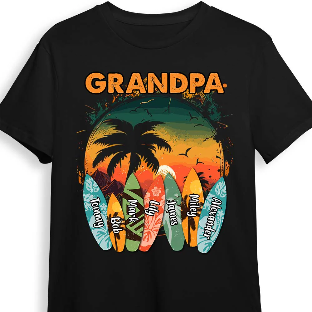 Personalized Gift For Grandma/Grandpa Surfboards Summer Vacation T-Shirt - Image 2
