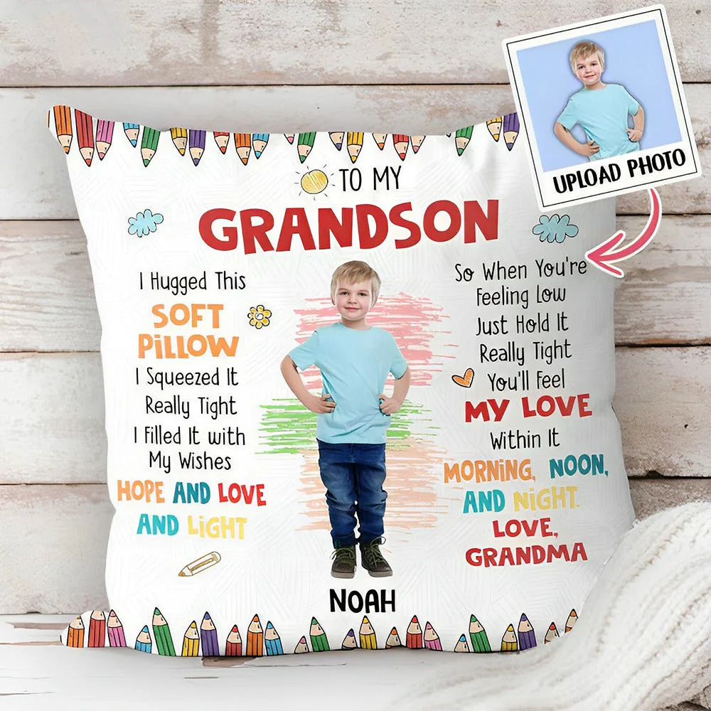 Personalized Gift For Grandson/Granddaughter Photo Hug This Pillow - Image 3