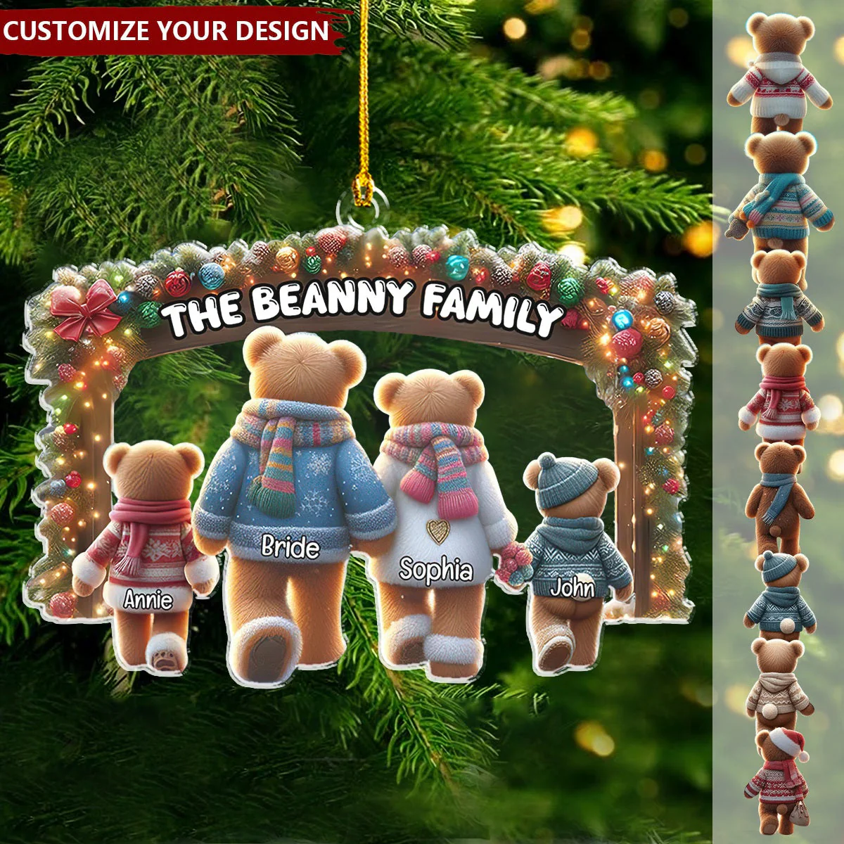 Personalized Gifts Bear Family Walking Hand In Hand Christmas Ornament - Image 2