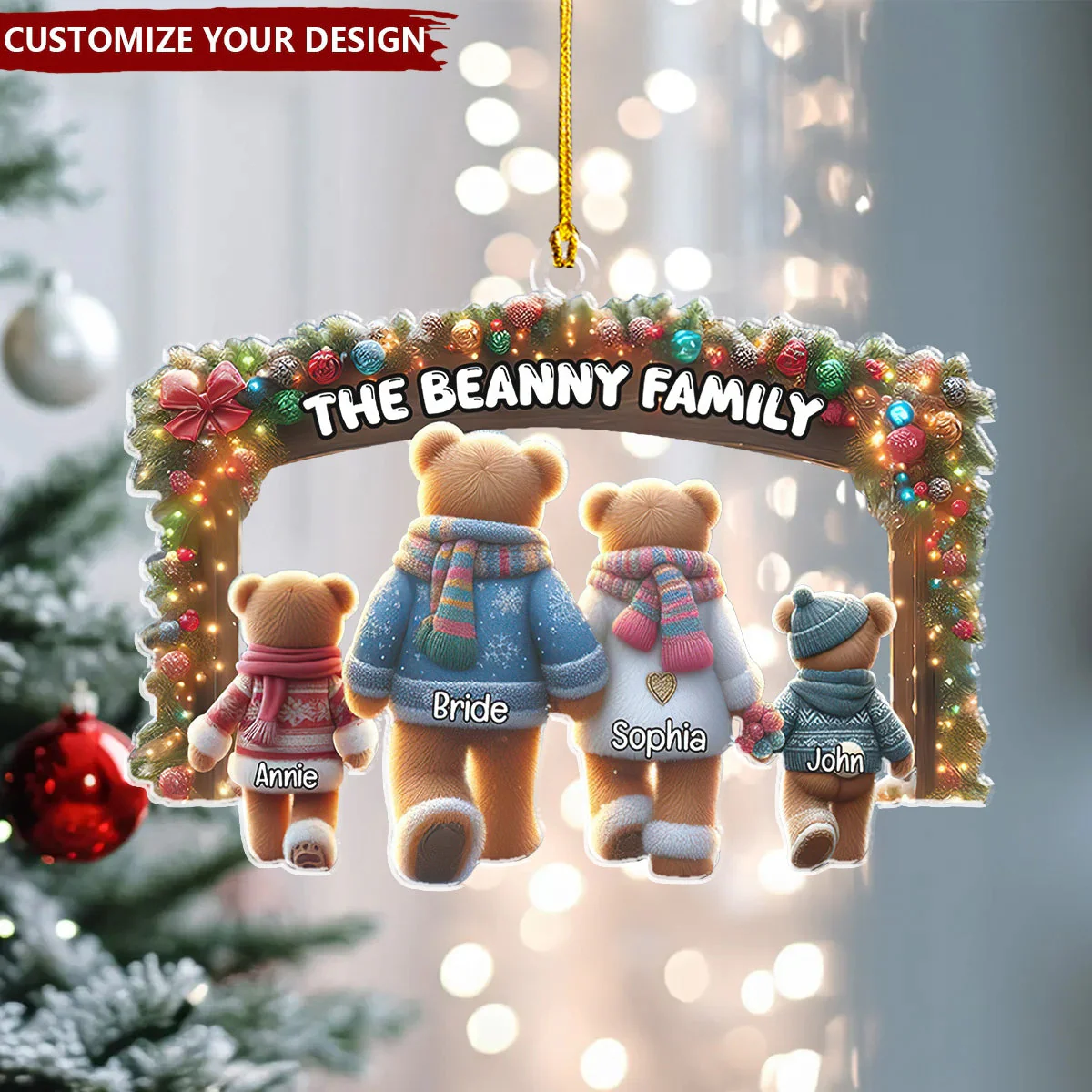 Personalized Gifts Bear Family Walking Hand In Hand Christmas Ornament - Image 3