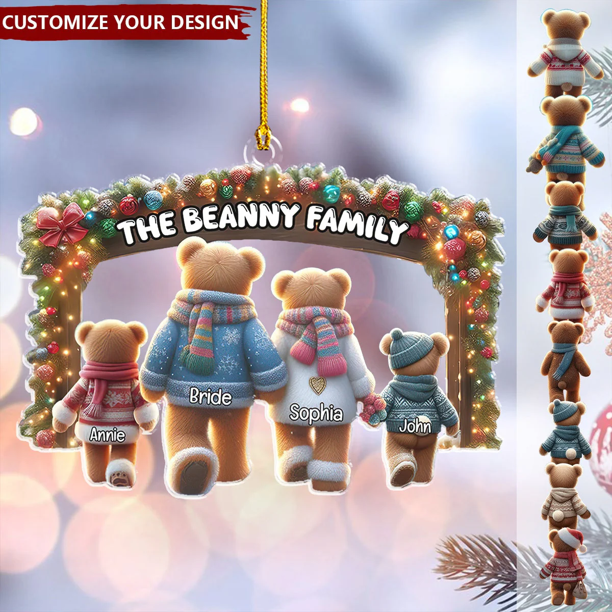 Personalized Gifts Bear Family Walking Hand In Hand Christmas Ornament - Image 4