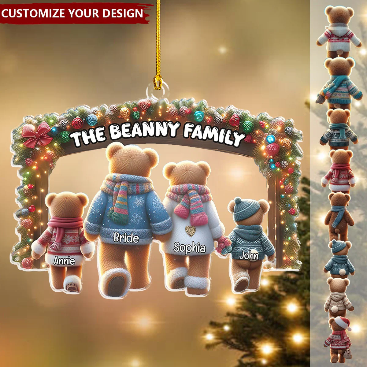 Personalized Gifts Bear Family Walking Hand In Hand Christmas Ornament - Image 5