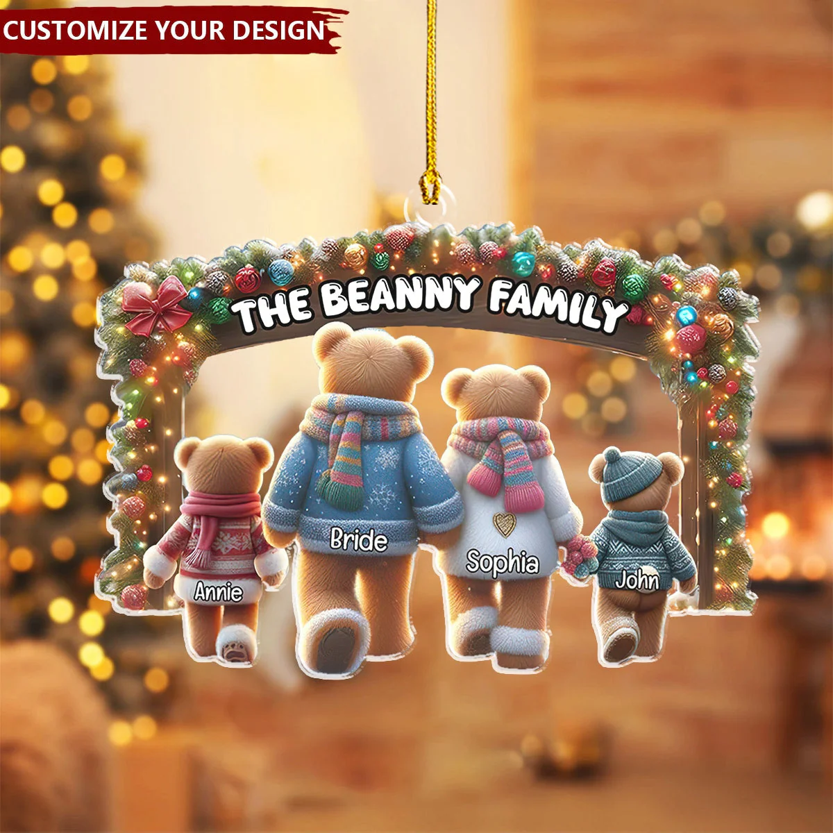 Personalized Gifts Bear Family Walking Hand In Hand Christmas Ornament - Image 6