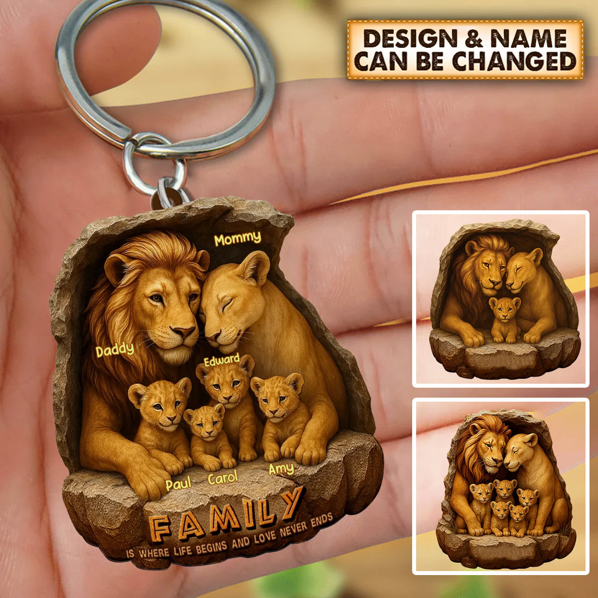 Personalized Gifts For Family Keychain- Custom 'Roaring Family' Keychain - Image 2