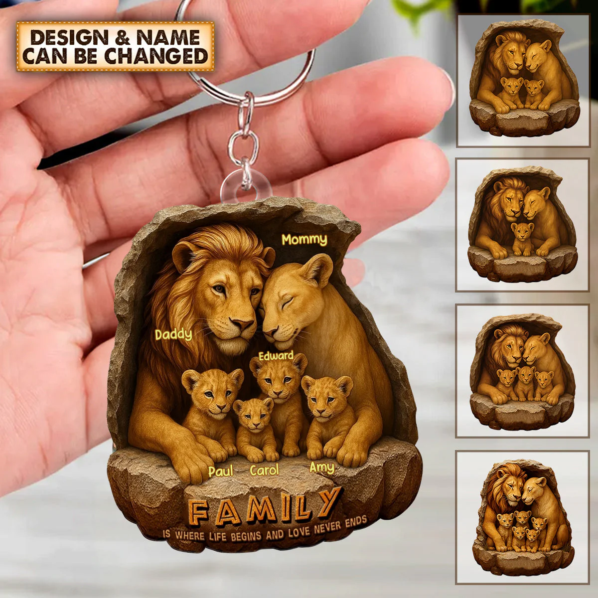 Personalized Gifts For Family Keychain- Custom 'Roaring Family' Keychain - Image 3