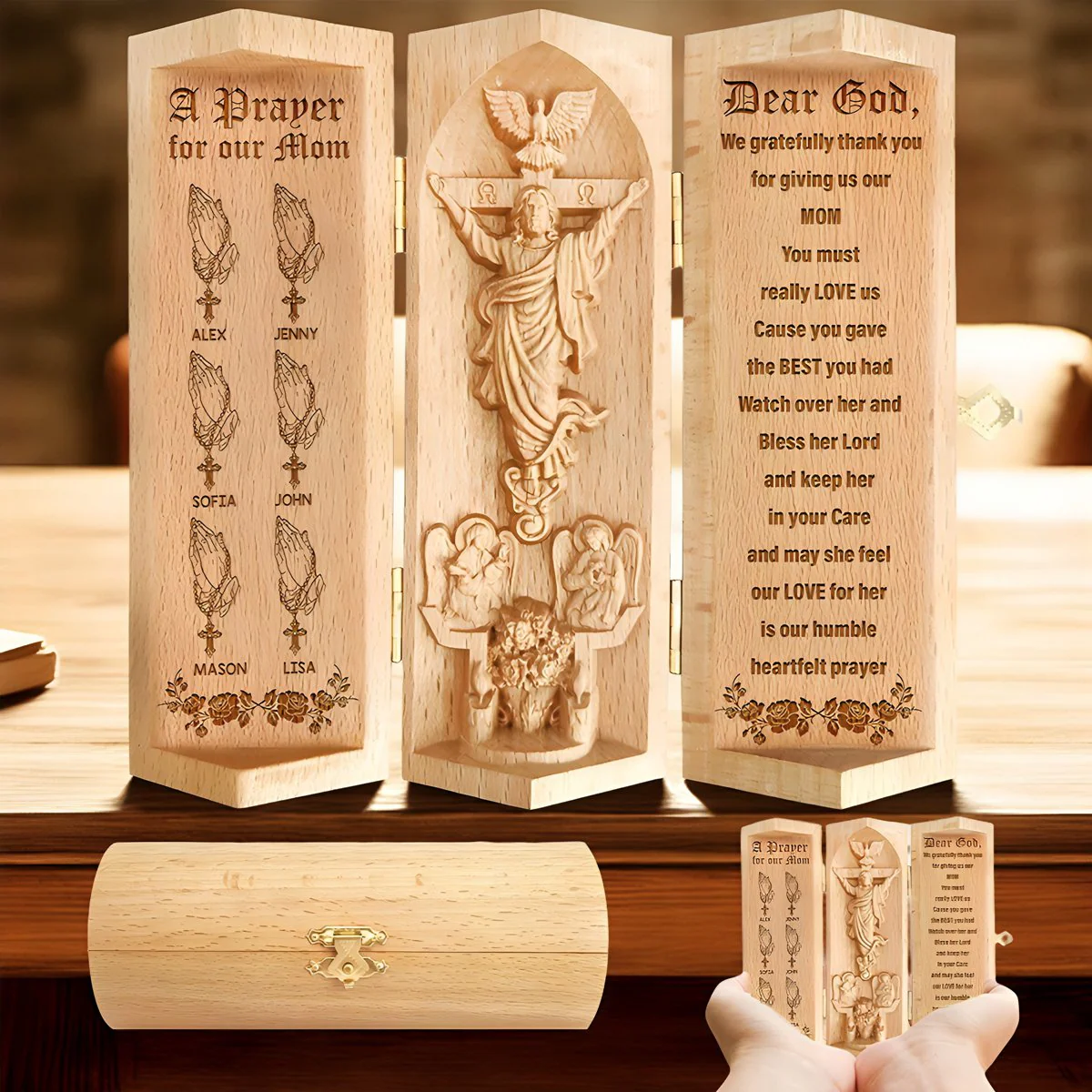 Personalized Gifts For Mom Openable Wooden Cylinder Sculpture - Image 4