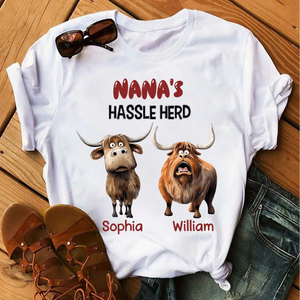 Personalized Gifts For Mom Pure Cotton T-shirt, Funny Highland Cow Hassle Herd - Image 2