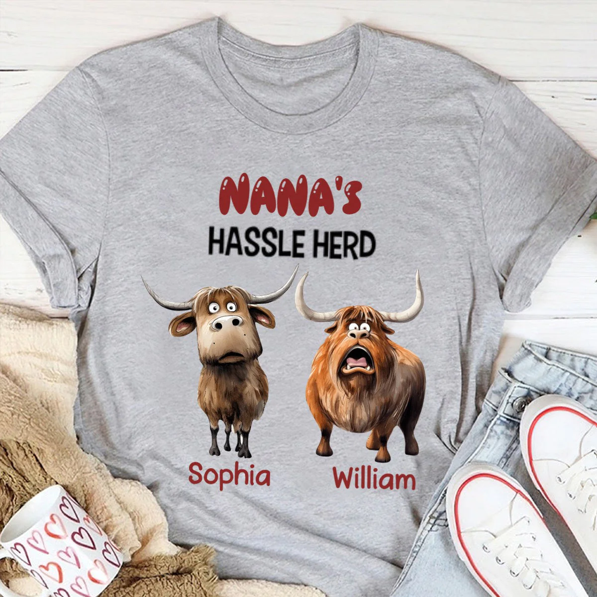 Personalized Gifts For Mom Pure Cotton T-shirt, Funny Highland Cow Hassle Herd - Image 5