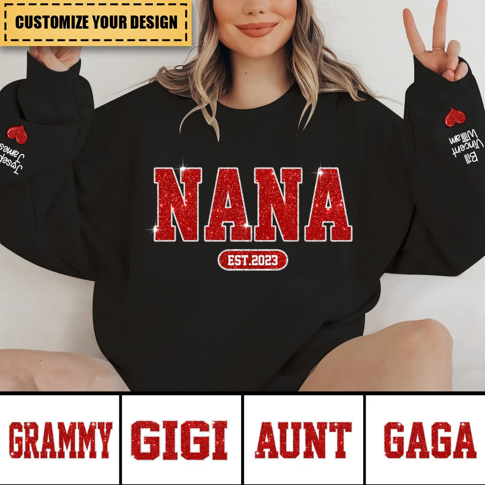 Personalized Glitter Custom Name Mimi Nana Grandma Est And Kids Sweatshirt - Image 3