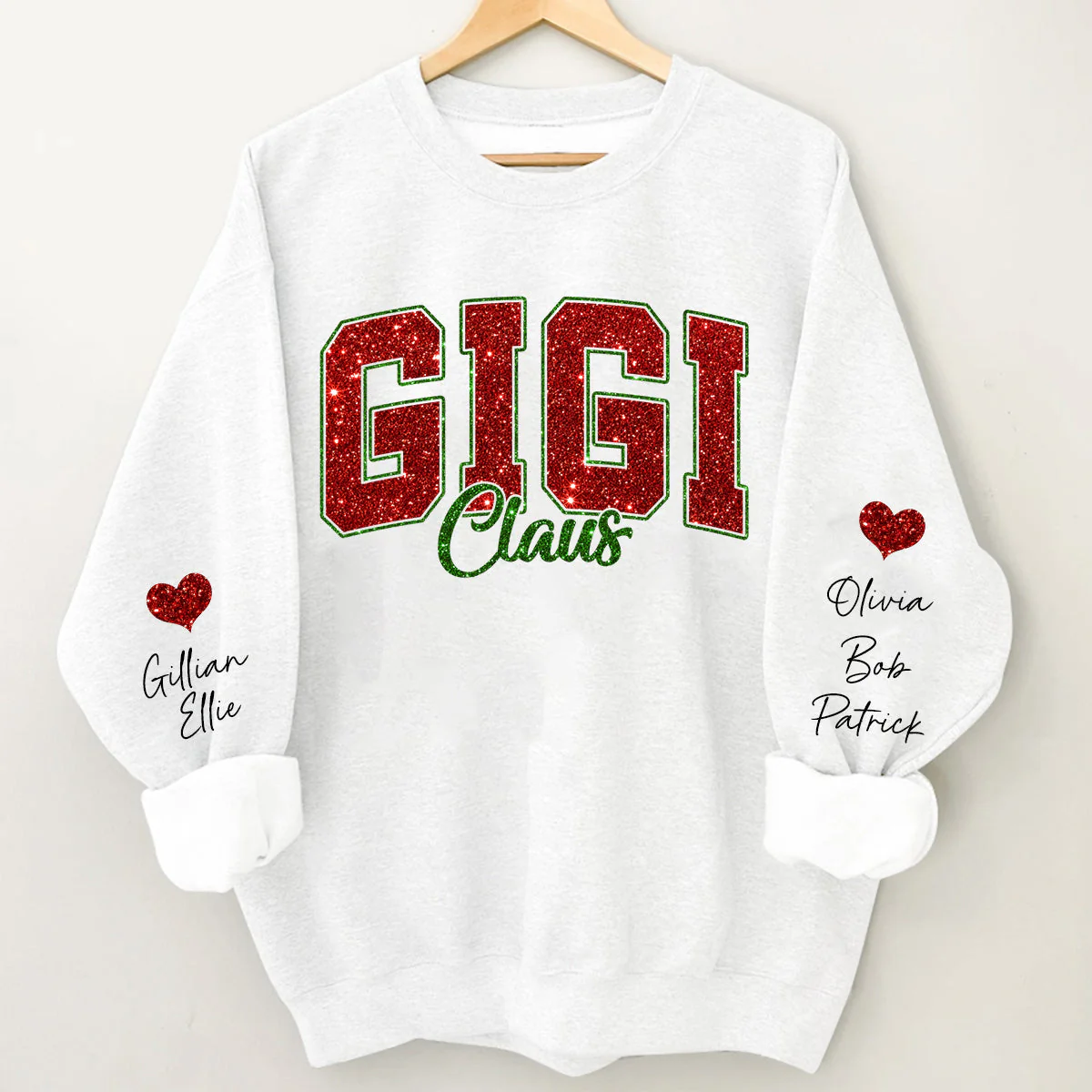 Personalized Glitter Gigi Claus Christmas Family Sweatshirt With Grandkids - Image 4