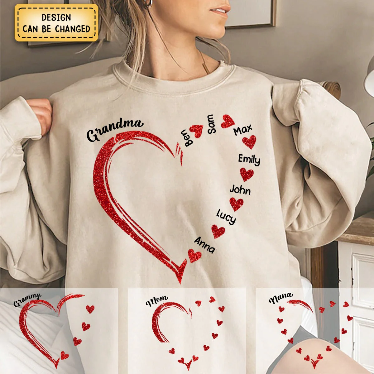 Personalized Glitter Grandma Sweet Heart Sweatshirt - Image 3