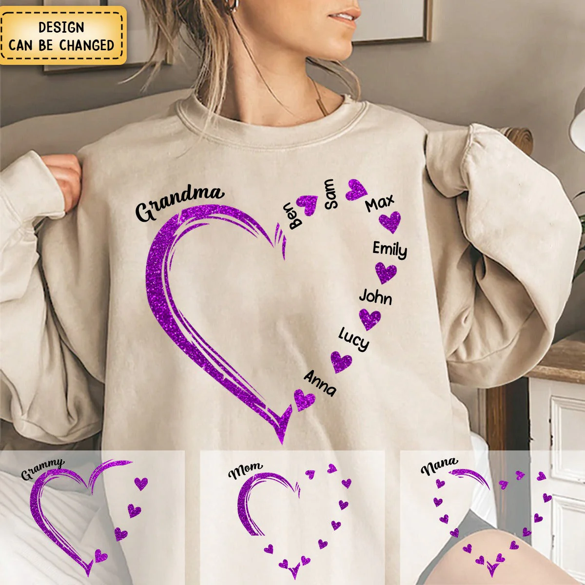 Personalized Glitter Grandma Sweet Heart Sweatshirt - Image 7