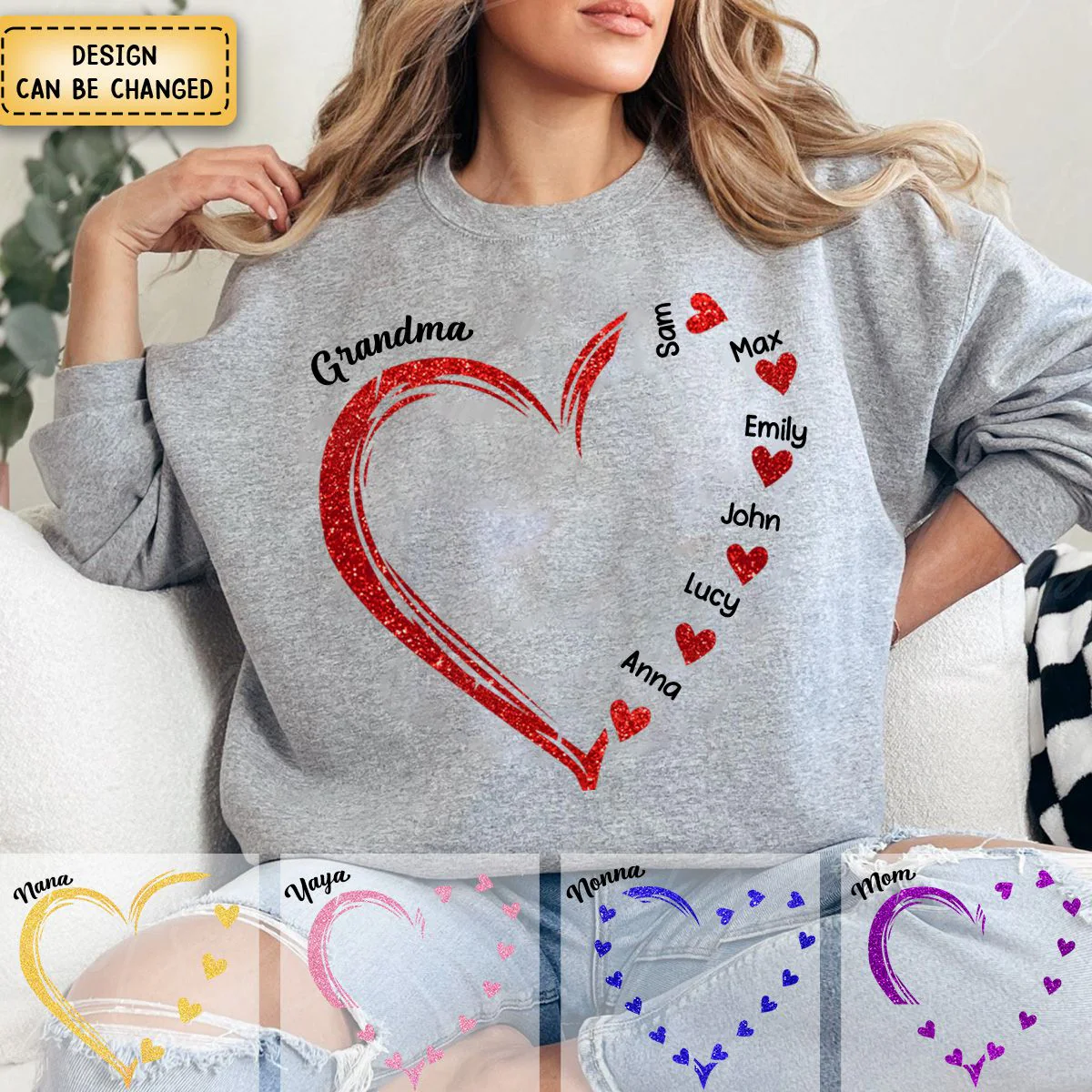 Personalized Glitter Grandma Sweet Heart Sweatshirt - Image 8