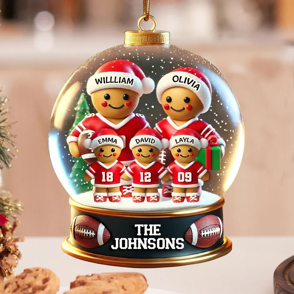 Personalized Globular Acrylic Christmas Ornament, Football Family Sport Lover - Image 2
