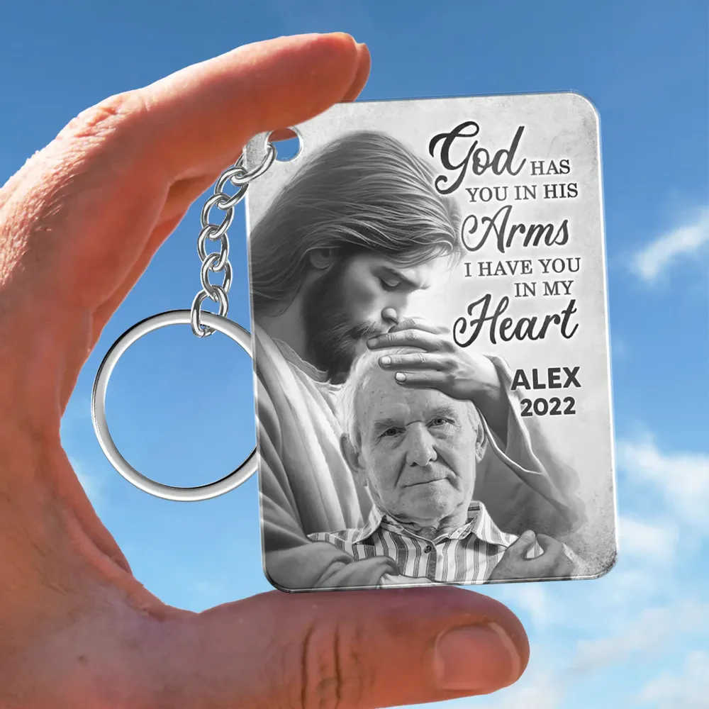 Personalized God Has You In His Arms Memorial Photo Acrylic Keychain - Image 2