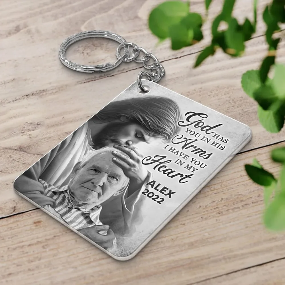 Personalized God Has You In His Arms Memorial Photo Acrylic Keychain - Image 4