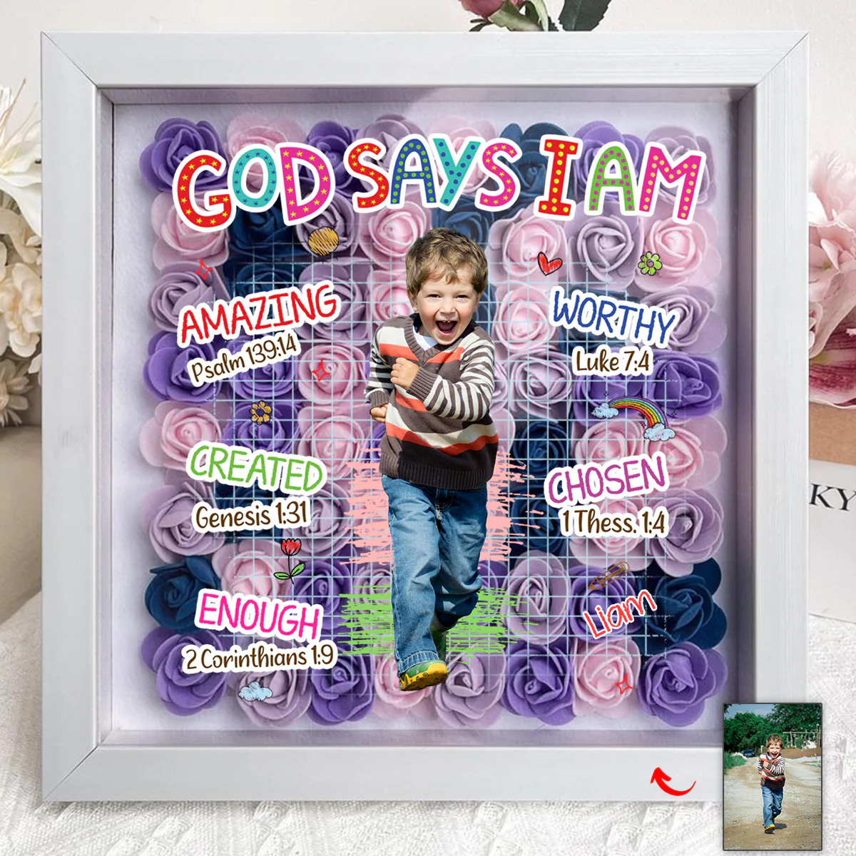 Personalized God Says I Am Kid Flower Shadow Box - Image 2