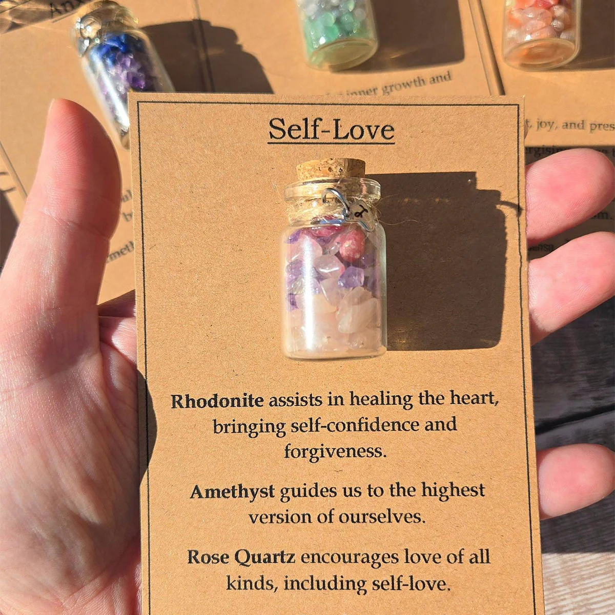 Personalized GOOD LUCK crystal chip bottle. Lucky charm. Crystals for new beginnings, exams, interview