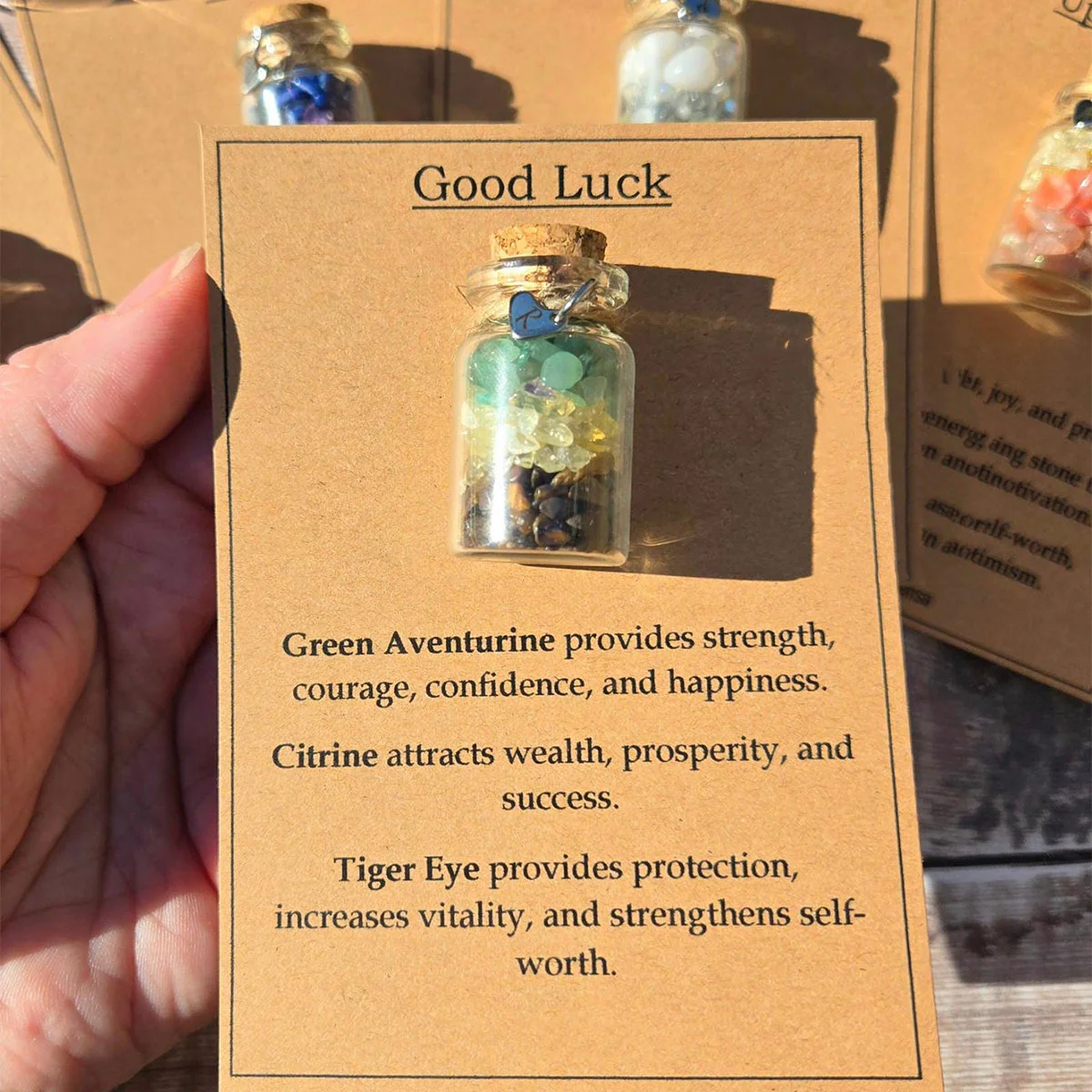 Personalized GOOD LUCK crystal chip bottle. Lucky charm. Crystals for new beginnings, exams, interview - Image 9