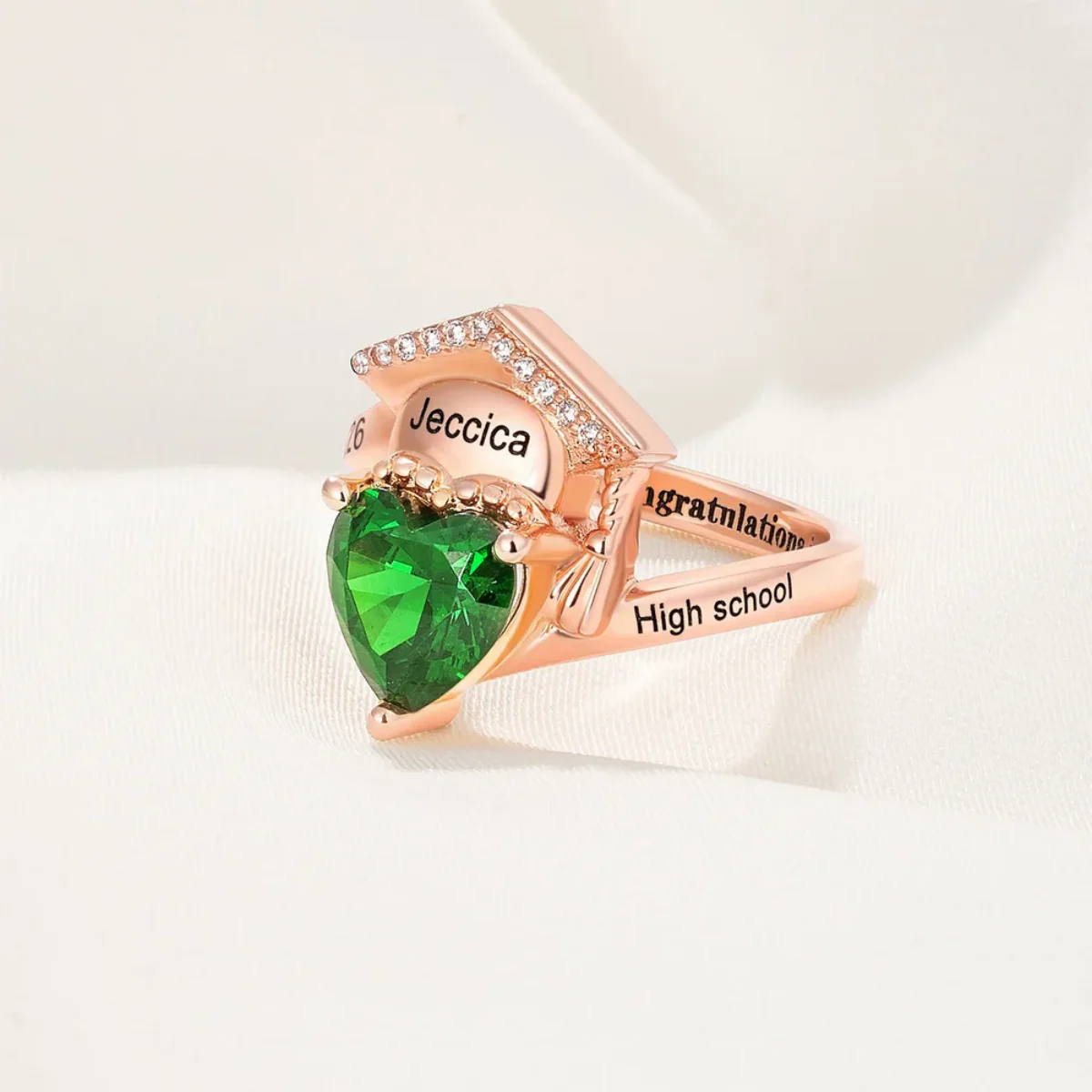 Personalized Grad Cap Heart Birthstone Ring - Graduation Gift For Graduates - Image 4