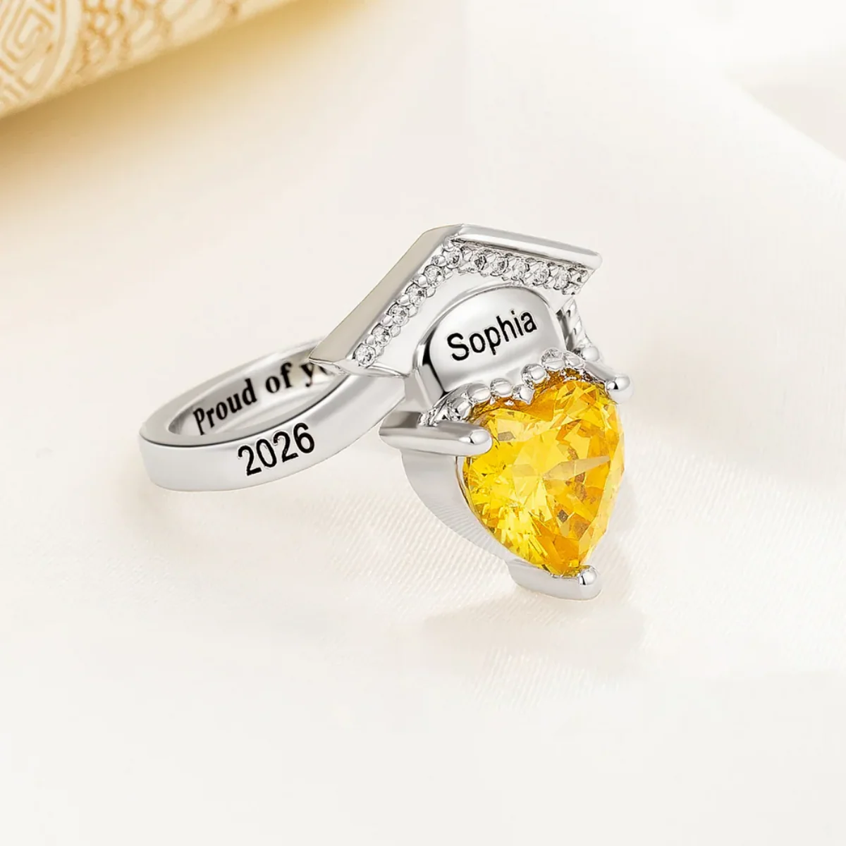 Personalized Grad Cap Heart Birthstone Ring - Graduation Gift For Graduates - Image 6