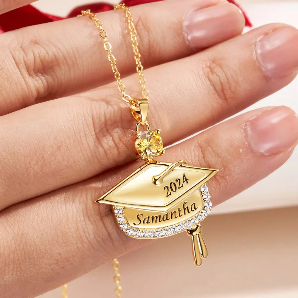 Personalized Graduation Cap Birthstone Pendant Necklace Gift for Her/Girlfriend/Daughter - Image 3