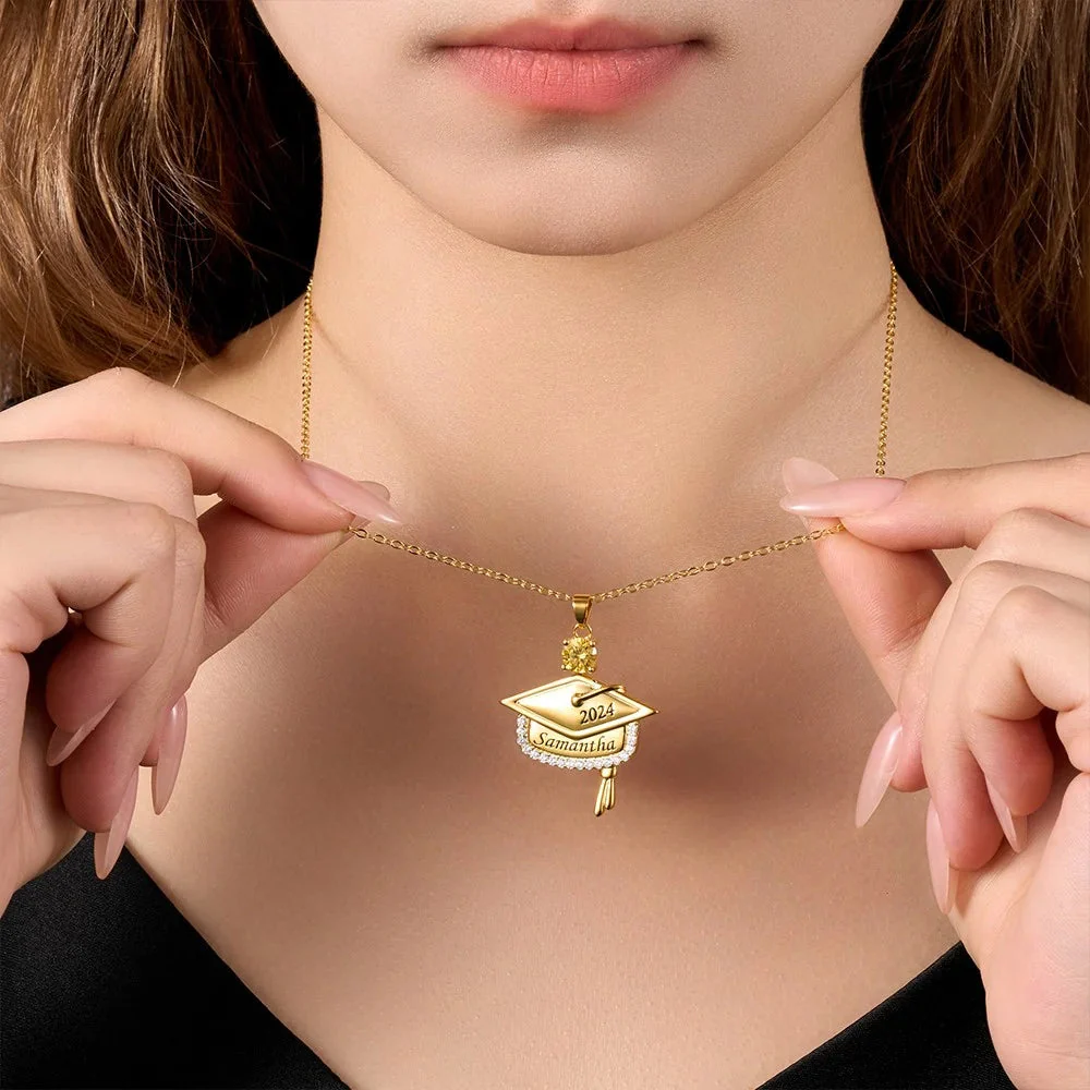 Personalized Graduation Cap Birthstone Pendant Necklace Gift for Her/Girlfriend/Daughter - Image 4