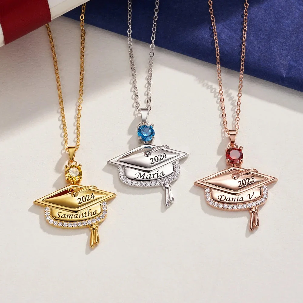 Personalized Graduation Cap Birthstone Pendant Necklace Gift for Her/Girlfriend/Daughter - Image 5