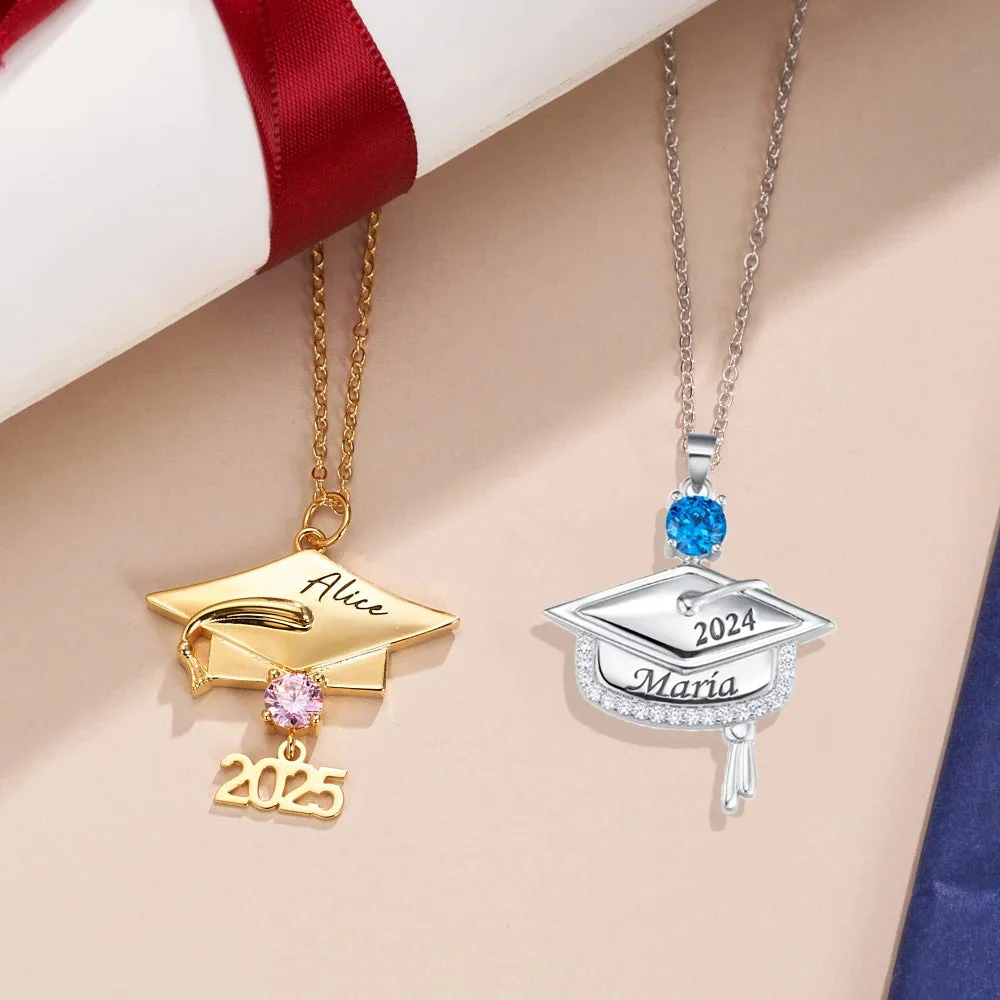Personalized Graduation Cap Birthstone Pendant Necklace Gift for Her/Girlfriend/Daughter - Image 6