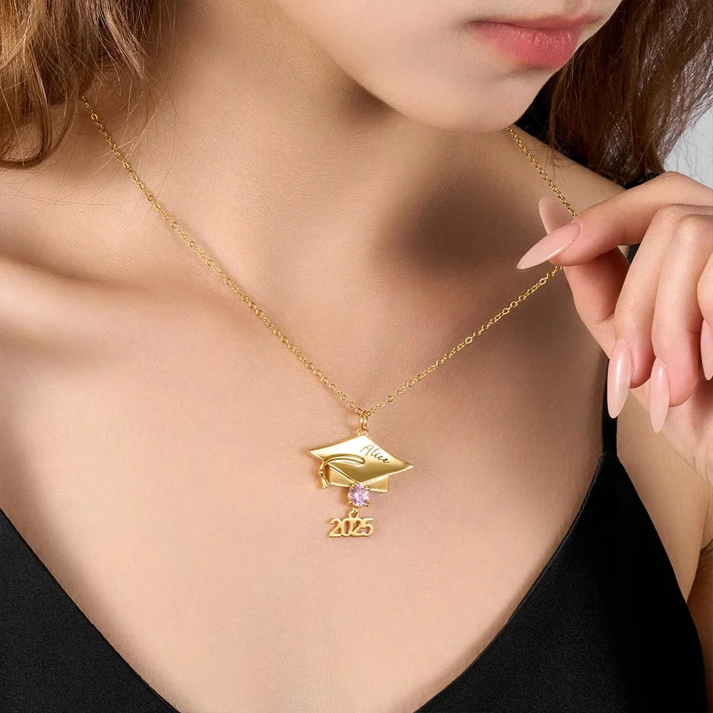 Personalized Graduation Cap Birthstone Pendant Necklace Gift for Her/Girlfriend/Daughter - Image 7